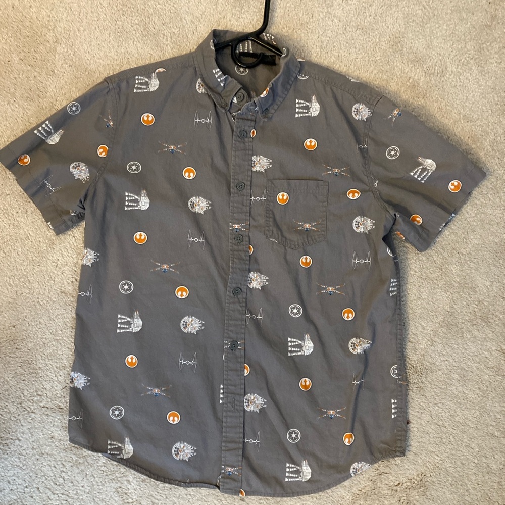 Star Wars Gray and Orange Casual Button Down Shirt